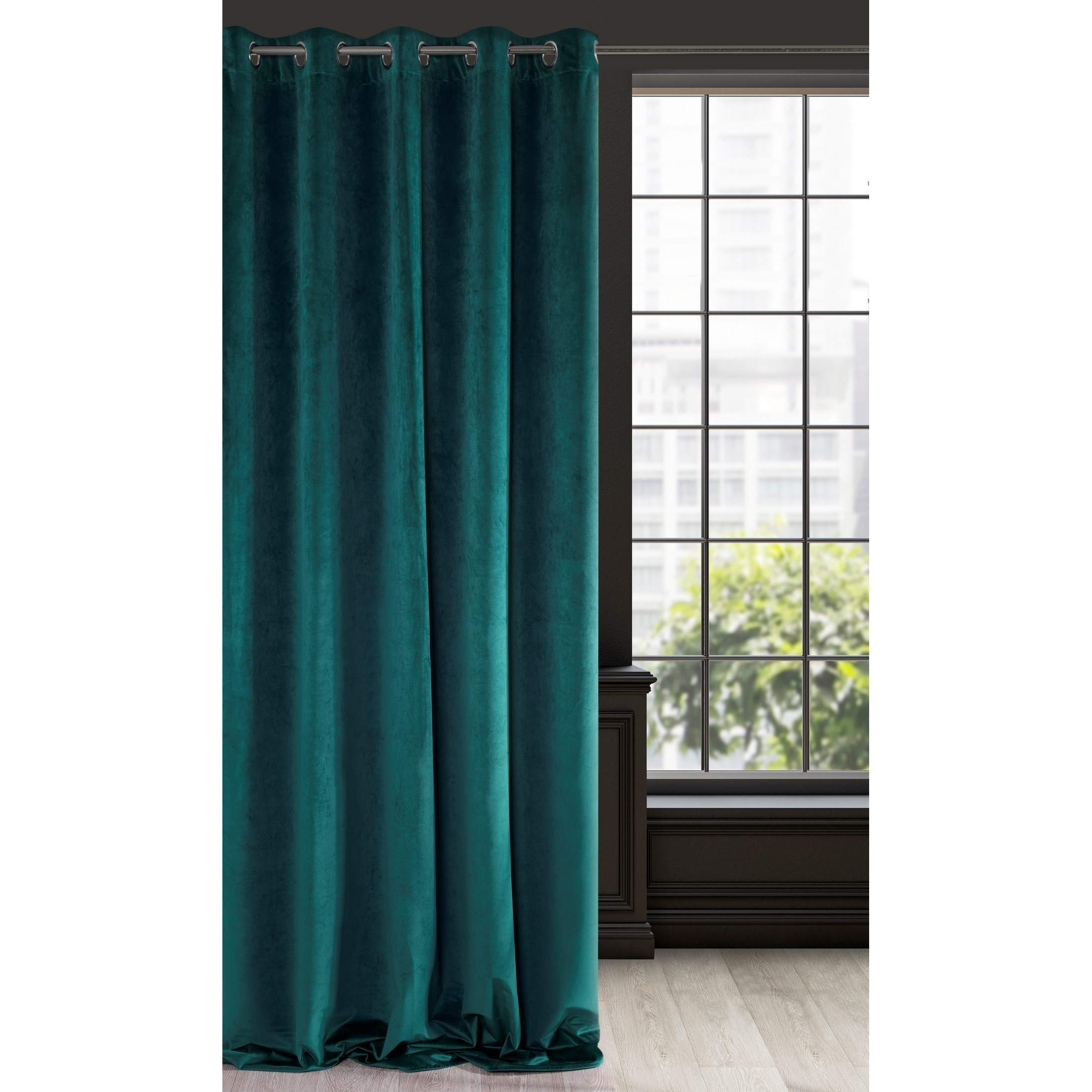 Eurofirany Soft Plain Opaque Velvet Curtain with Eyelets - 1 Unit, Thick Fluffy Panel Drape Classic Glamour Elegant Living Room Bedroom, W55'' x L98.4'', 140x250 cm, Dark Turquoise