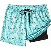 FT FENTENG Boys Swim Trunks with Compression Liner Boys Stretch Swim Shorts Quick Dry 2 in 1 Beach Shorts 4-17 Y