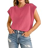 COSSEN Womens Summer Cap Sleeve Tops Trendy Casual Crew Neck Knit Lightweight Sweater Pullover Top