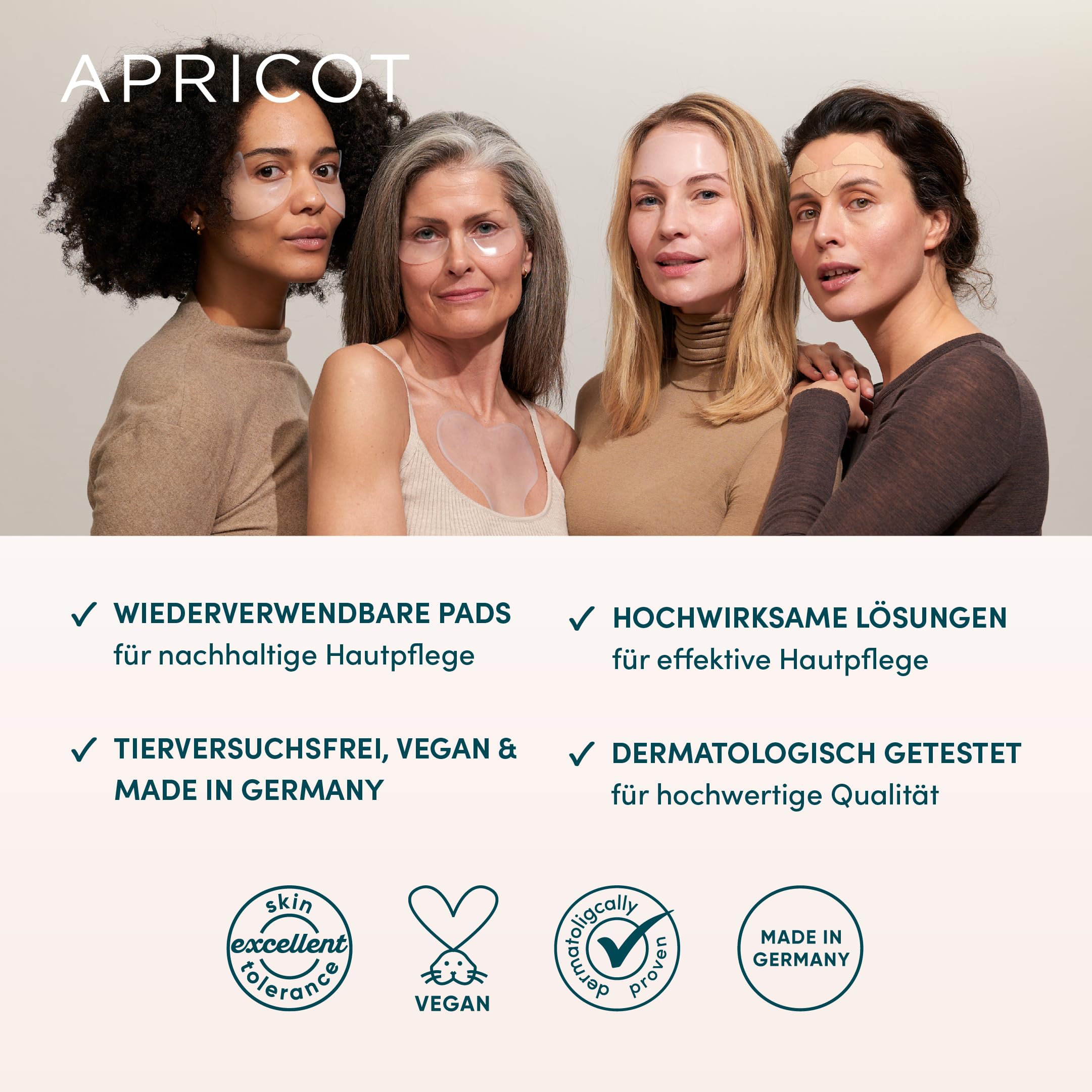 APRICOT Dekollete Pad Antifalten aus medizinischem Silikon mit niedermolekularem Hyaluron - Bis zu 30x Wiederverwendbar, Dermatologisch Bestätigt, Vegan & Tierversuchsfrei - Dekollete Anti Falten Pad 6