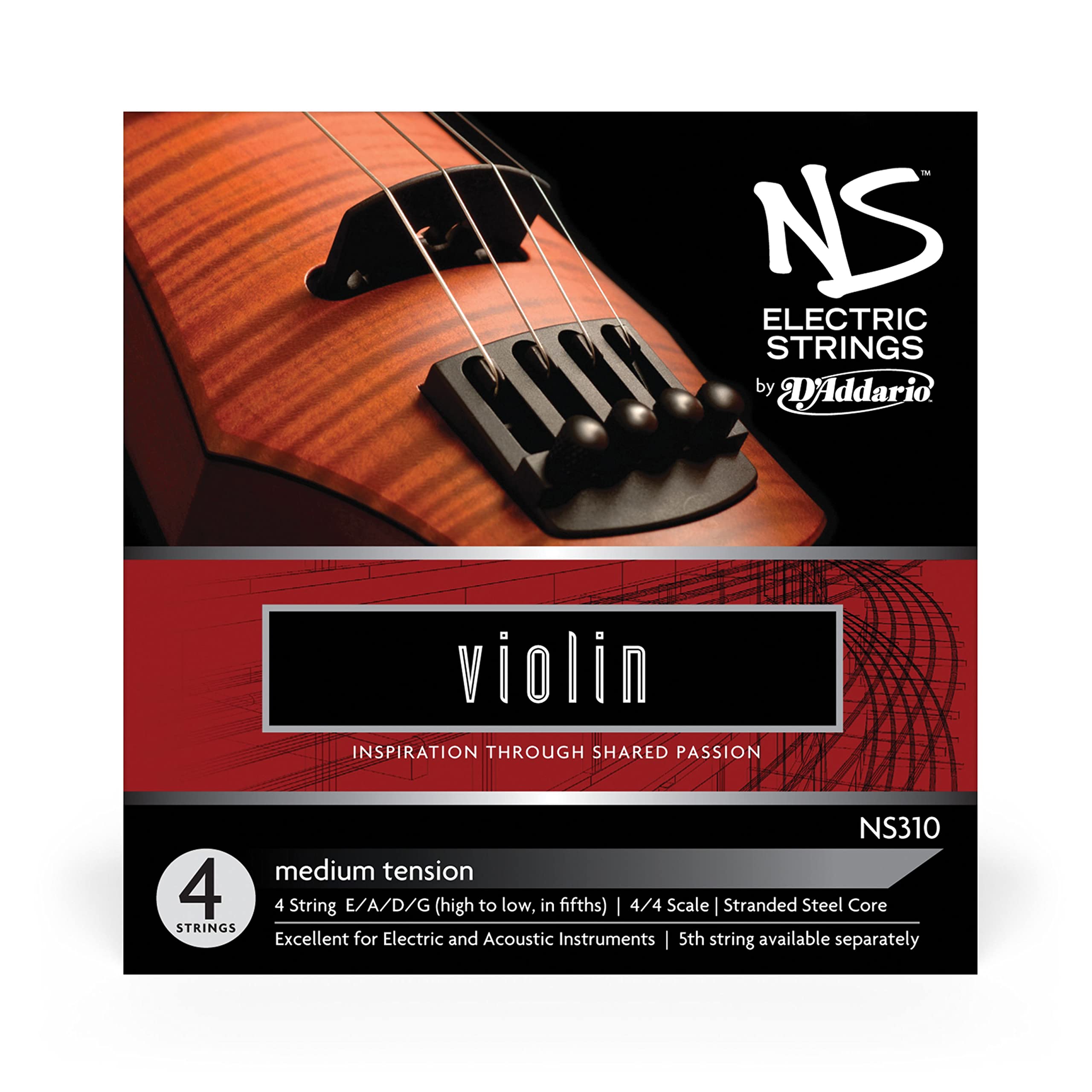 D'Addario NS310 NS Electric 4/4 Scale Medium Tension Violin String Set
