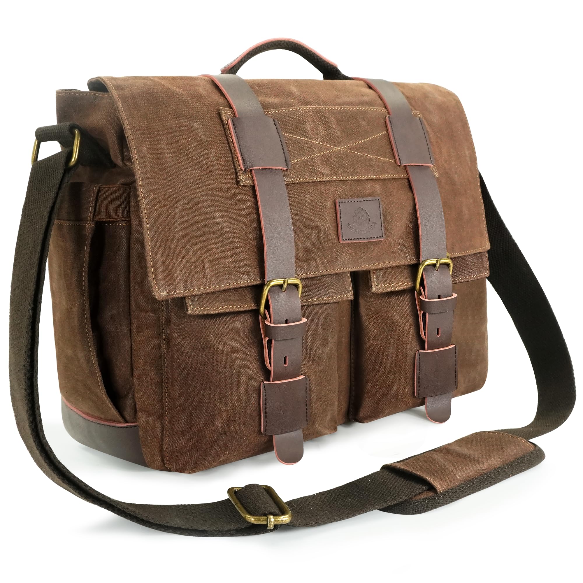 Photo 1 of densata Messenger Bag for Men, 15.6 Inch Laptop Bag, Water-resistant Waxed Canvas Messenger Bag, Vintage Computer Satchel Briefcase for School Work Travel (Vintage Brown)