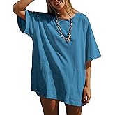 Zyyfly Womens Oversized T Shirt Dresses Cotton 2025 Summer Beach Shift Dress Casual Short Sleeve Mini Sundresses with Pockets