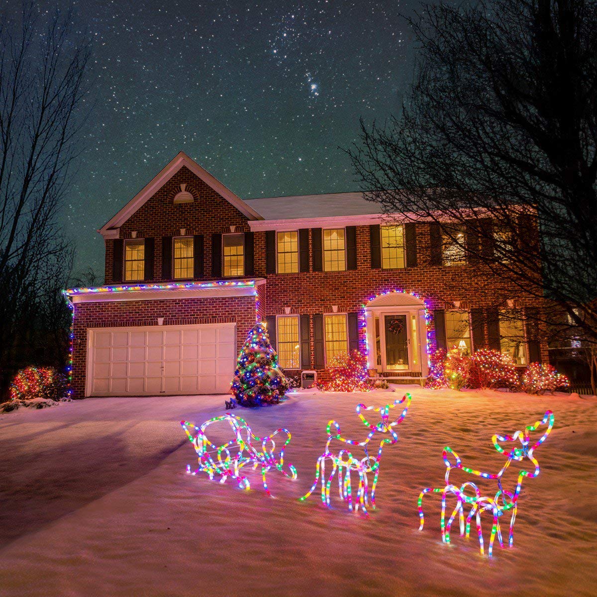 Download Reindeer Rope Light 3d Standing Silhouette Large Sleigh Led Christmas Decoration