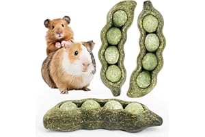 TEEWY 3PCS Guinea Pig Chew Toys, Prevent Teeth Overgrowth, Natural Vegetables and Timothy Grass, Hamster Chew Toys, Guinea Pig Toys, Chinchilla Toys, Peapod-Shaped