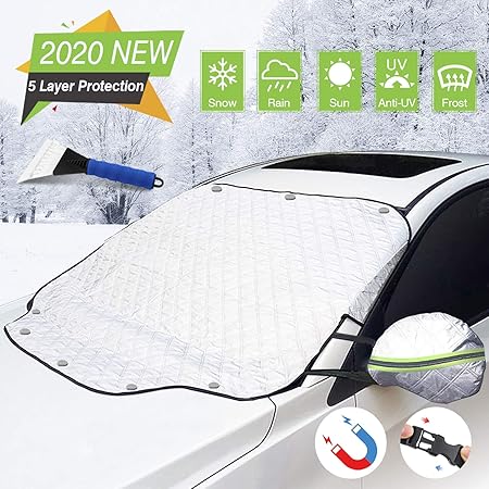 Amazon Omew 車用フロントガラス雪カバー 5層マグネットサンシェード 防水 防霜 耐氷サイドミラーカバー ワイパープロテクター 盗難防止バックル付き ほとんどの車に対応 全天候型 雪対策 車 バイク