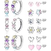 THUNARAZ Hypoallergenic Earrings for Girls Women Surgical Stainless Steel Earrings Set for Sensitive Ears Screw Back Stud Earrings Kids Toddler Cute Heart Hoop Earrings Jewelry Gift for Teen Girls