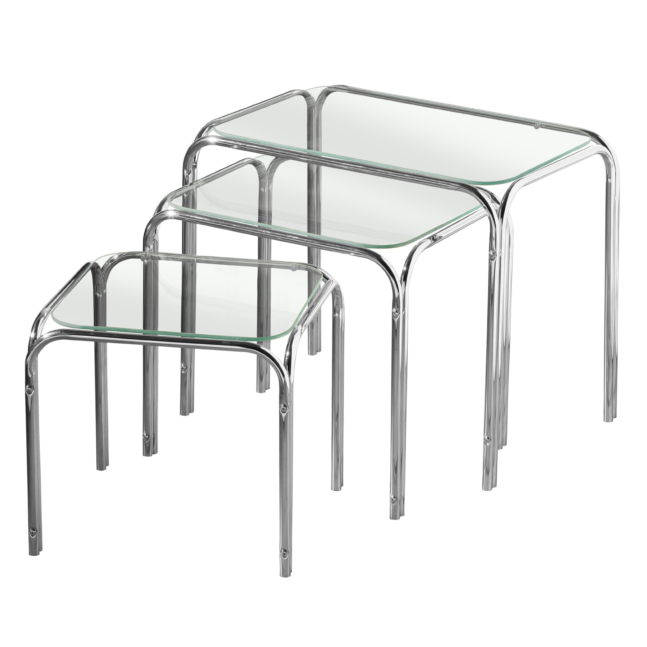 Premier Housewares Nest of Tables with Glass Top and Chrome Legs, Set of 3, 39 x 46 x 30 cm