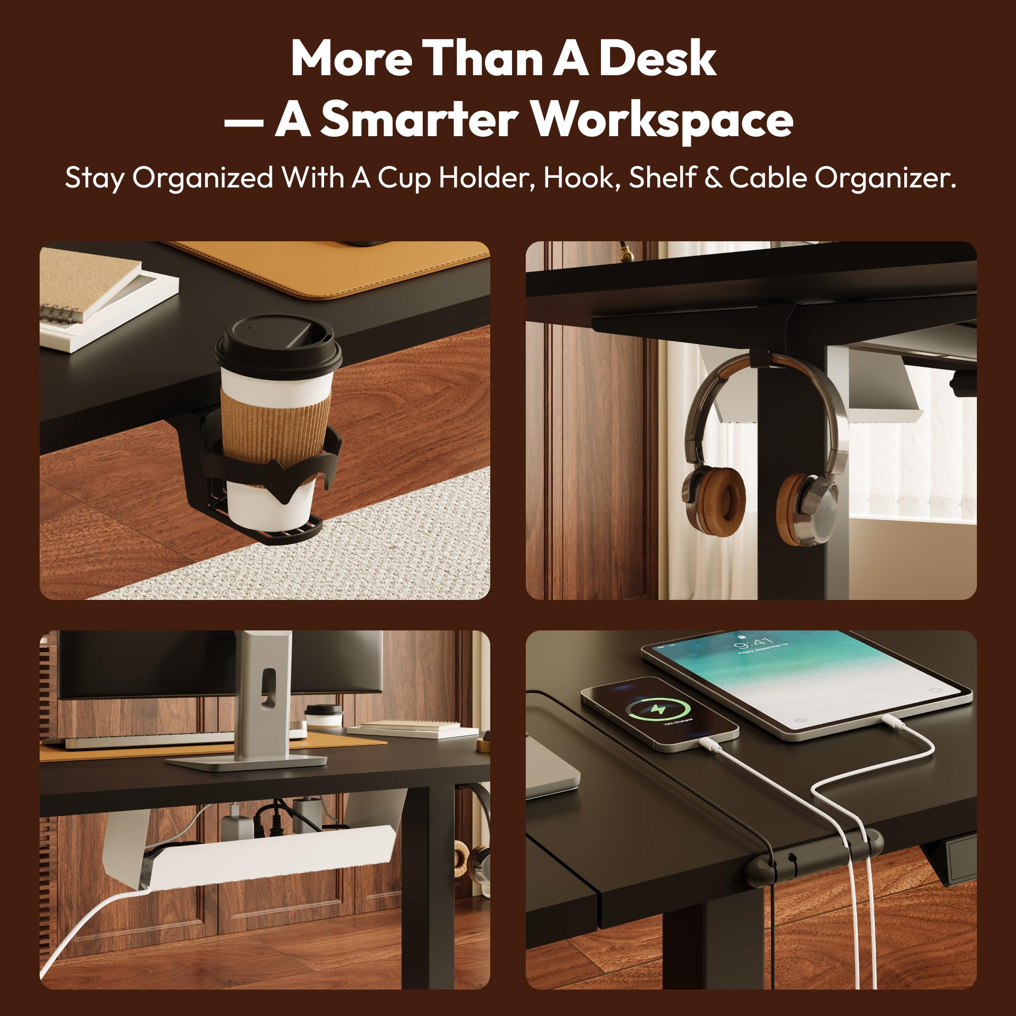 SANODESK Höhenverstellbarer Schreibtisch 110×54 cm – Kompakter Standing Desk mit praktischem Zubehör, ideal für kleine Räume, leise & sicher mit Anti-Kollisions-Schutz(schwarz) 8