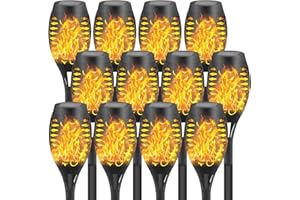 FAISHILAN 12 Pack Solar Flickering Flame Torch,Solar Torch Lights LEDs Waterproof Solar Outdoor Light Christmas Decor Outdoor Lights Torches Dancing Flame for Pathway Yard Dusk to Dawn