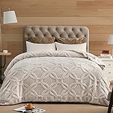 PHF Soft Sherpa Fleece Blanket Queen Size for Bed, 510GSM Fleece Lightweight Yet Warm Blanket, No Shed No Pilling, 90" x 90", Tufted Jacquard Cozy Thick Bed Throw for Home Decor Gift, Oak