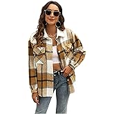 Uaneo Womens Plaid Shacket Button Down Wool Blend Fall Flannel Shirt Jacket