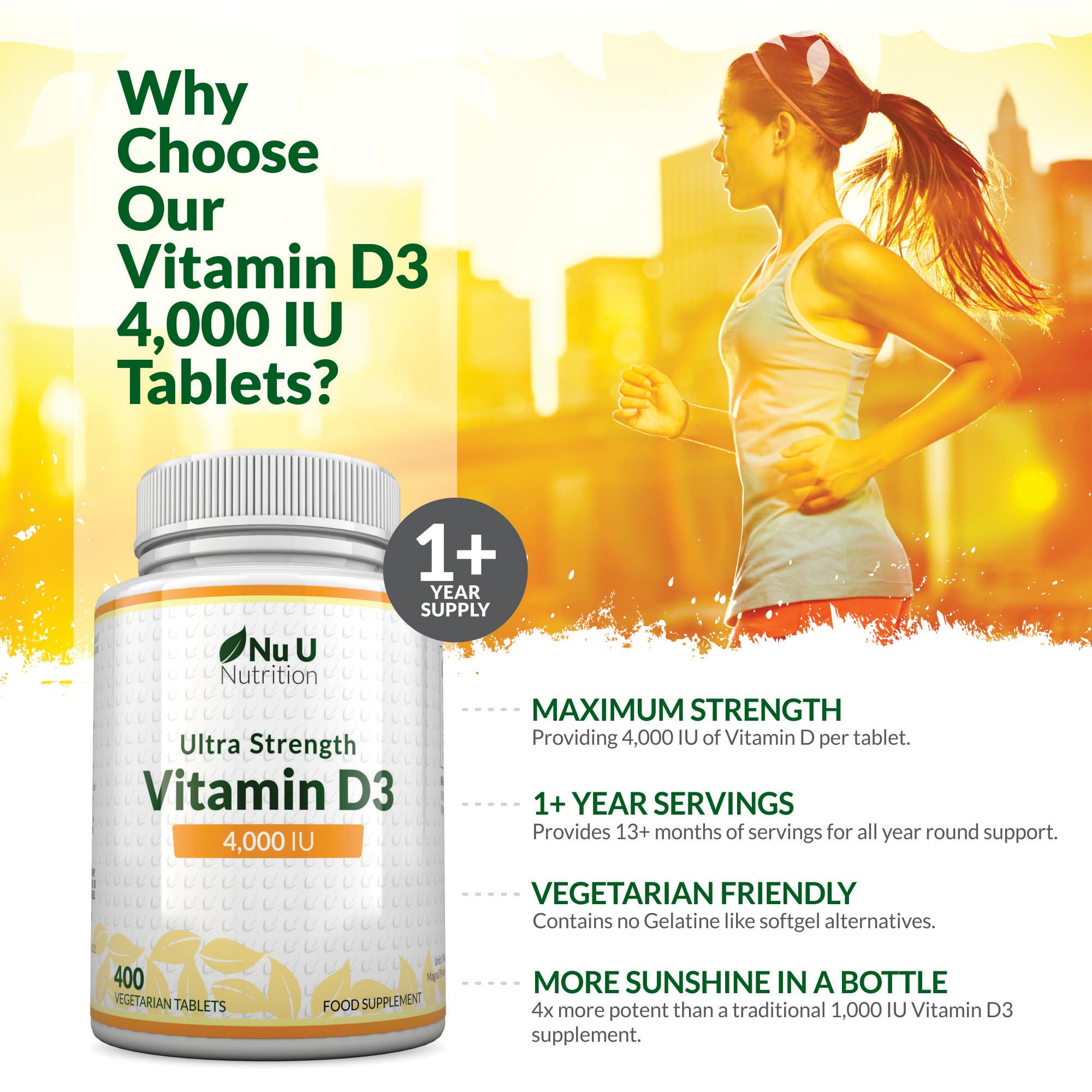 Vitamin D3 4000 IU Micro Tablets 365 Day Supply, Easy To Swallow High Strength