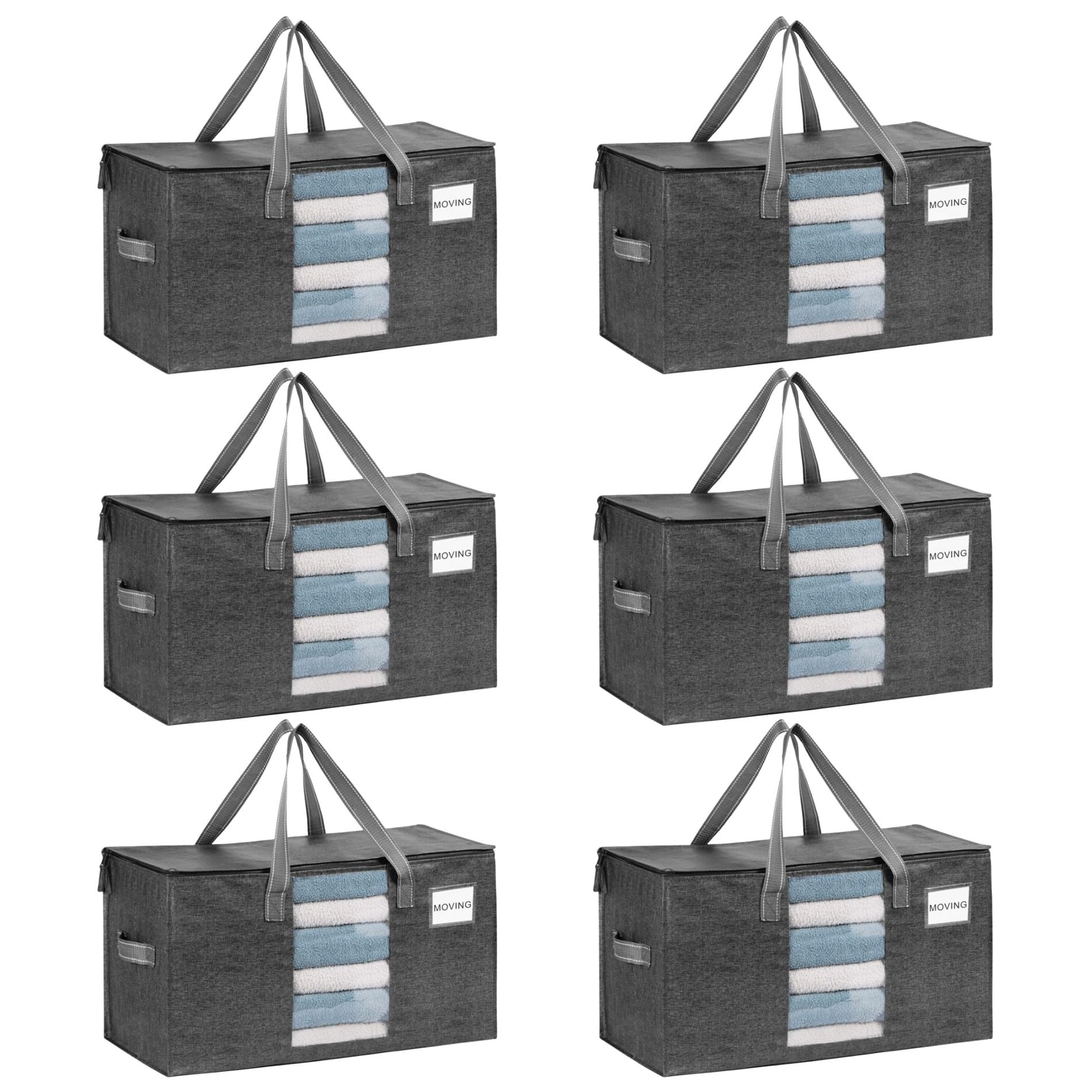 VENO 6 Pack Extra Large Moving Bags,Clothes Storage Bags for Blankets Bedding,Moving House Essentials,Waterproof Underbed Storage Packing Boxes,Laundry Bags Organiser(Gray,6 Pack)