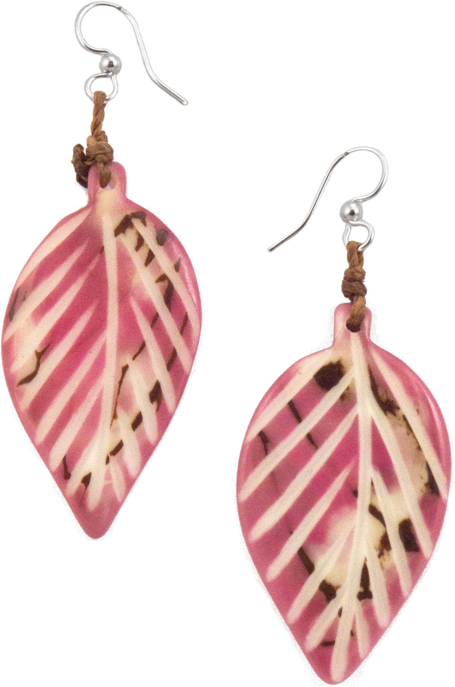 Organic Tagua Napo Leaf Dangle Earrings Pink