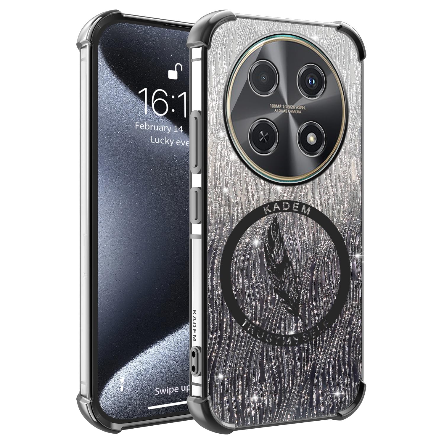 YUXING Glitter Case for Huawei nova 12i 4G, Transparent Women Girl Bling Phone Cover Ultra Thin Slim Soft TPU Shockproof Bumper Clear Back Case (Black)