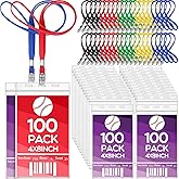 Patelai 100 Pcs Extra Large 4 x 8 Inch Badge Holders with Lanyard Bulk PVC Waterproof Card Holder Credential ID Protector Sleeves 3 Lanyard Slots at Top for Office Sporting Events Concert (Colorful)