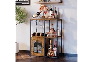 X-cosrack Bar Cabinet with Detachable Wine Rack, Liquor Shelf for Home Bar, Mini Bar Table with Glass Holder, Small Sideboard and Buffet with Mesh Door for Small Space, Rustic Brown
