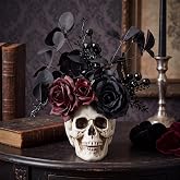 Rattanview Halloween Gothic Centerpieces for Table Skull Flower Arrangement | 8.7