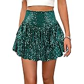 Erinaco Women Sparkly Sequin Mini Skirt High Waist Glitter Flared Pleated Night Out Party Short Skirts