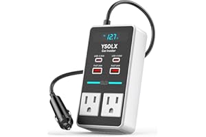 Car Power Inverter, YSOLX 200W Inverter Car Outlet Adapter to Wall Plug with 65W USB-C/48W Dual Fast Charging USB/Dual AC Outlet, Car Inverter 12V to 110V AC Plug, Car Charger for Laptop