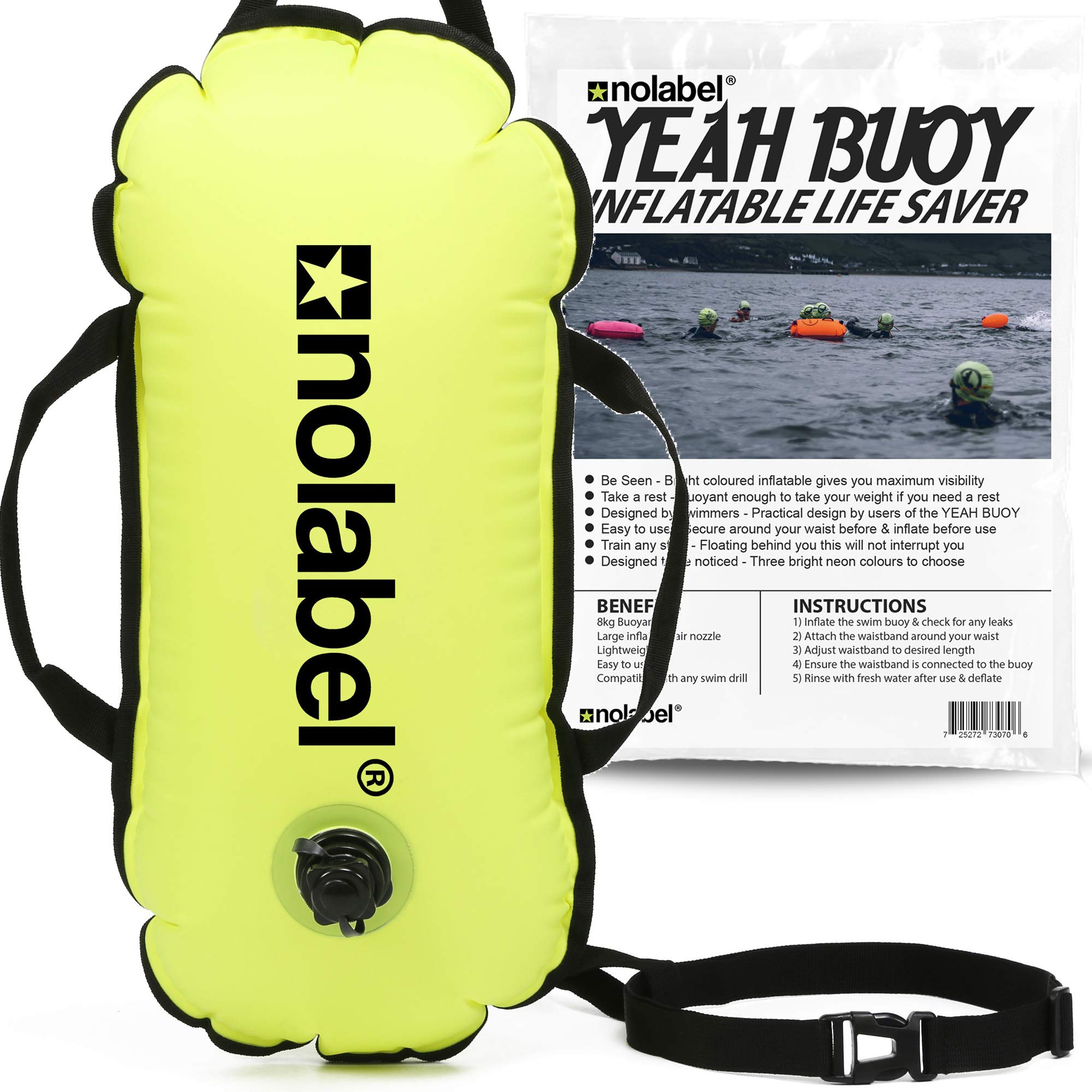 NO LABEL Neon Yellow Swim Buoy - Tow floats for Open Water Swimming - Swim Tow Float - Neon Open Water Swimming Float - Wild Swimming Accessories - Sea Swimming Accessories - Swimming Buoy Open Water