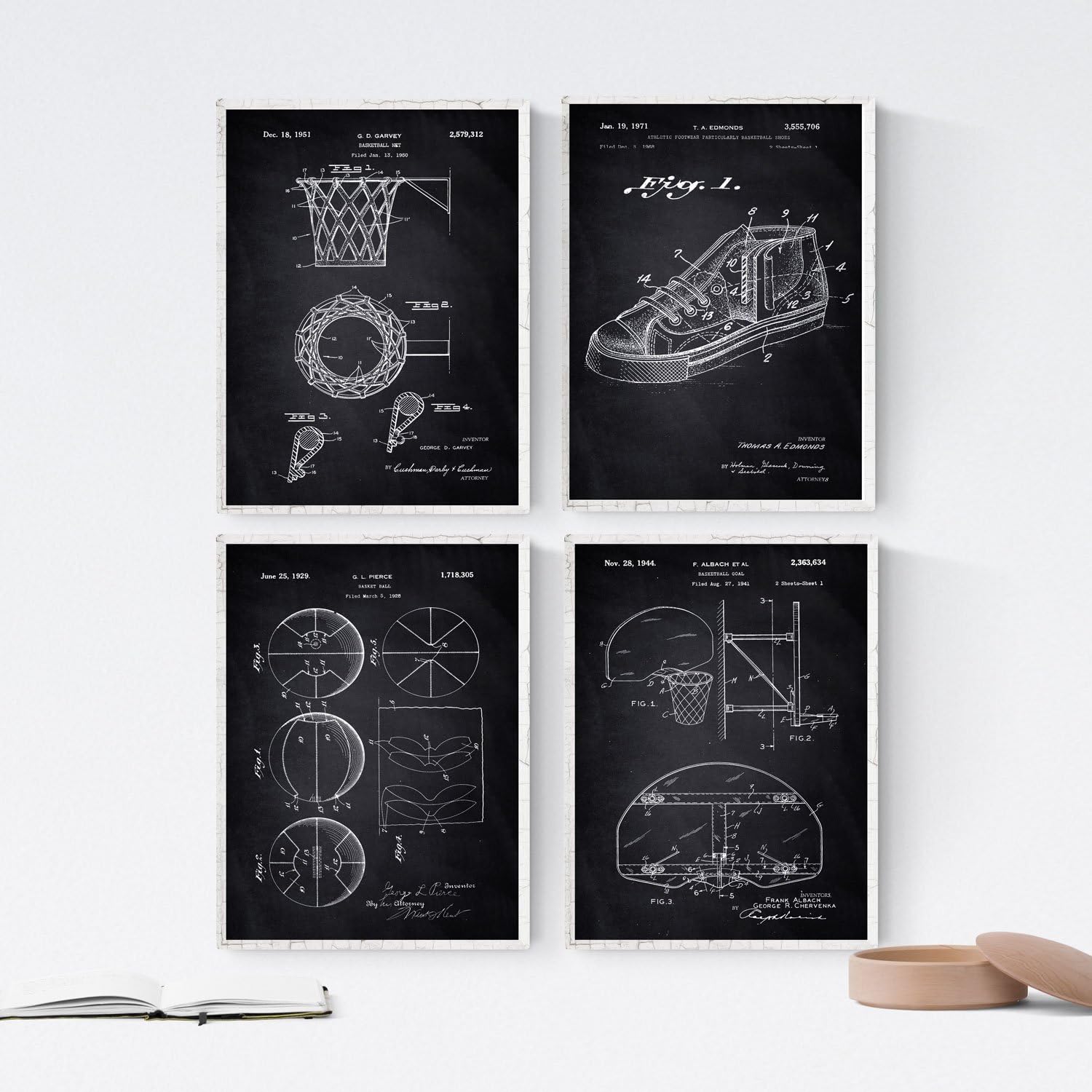 Nacnic Prints Vintage Patents Hoop - Set of 4-250g Paper - Beautiful Poster Painting for Home Office Living Room