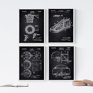 Nacnic Prints Vintage Patents Hoop - Set of 4-250g Paper - Beautiful Poster Painting for Home Office Living Room