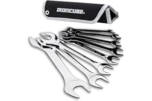 ironcube Super Thin Wrench Set,8-Piece, Metric, Including 8 to 27 mm, Open end Slim Wrench Set With Rolling Pouch, Perfect For Auto, Bike in Narrow Space Use