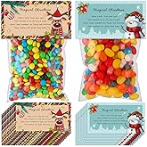 Funrous 50 Pcs Christmas Goodie Bags with Toppers Self-Adhesive Magical Christmas Reindeer Treat Bag Snowman Soup Food Candy Cellophane Bags Plastic Xmas Favor for Wrapping Baking Food Winter Gift