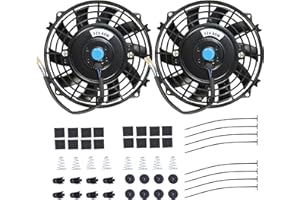 GESEXI 7" Electric Radiator Cooling Fan Assembly Kit, Universal High Performance 12V 80W Motor with Fan Mounting Kit - Black (2 Pack)
