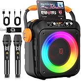80W Portable Bluetooth Speaker with 6.8" Subwoofers, All in One Karaoke for Adults Kids PA System, Jump Disco Lights Gifts for Home Party Outdoor