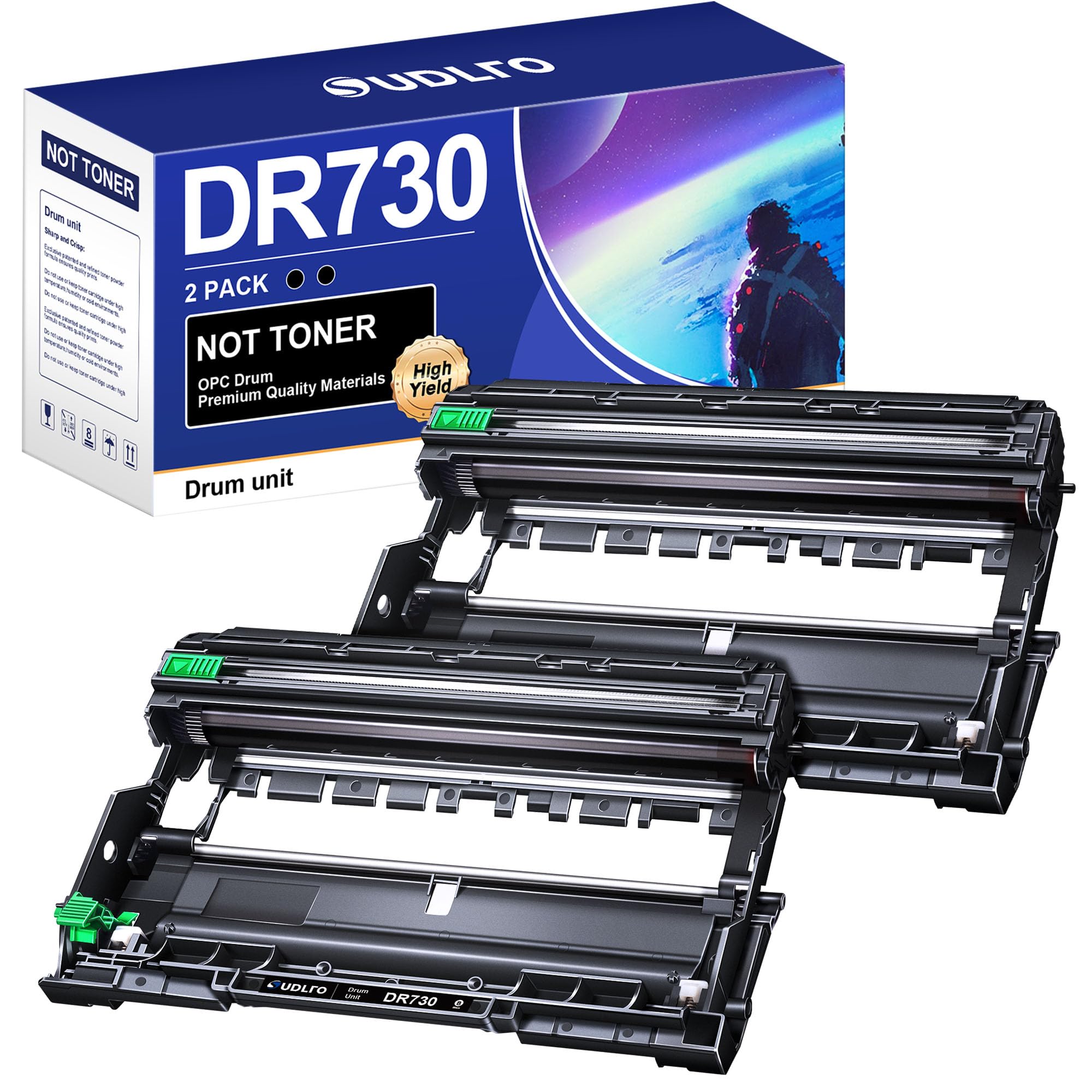 Photo 1 of Compatible DR730 (Not Toner) Replacement for Brother Drum DR730 DR-730 Compatible with MFC-L2750DW HL-L2370DW MFC-L2710DW HL-L2350DW DCP-L2550DW Printer (2 Pack, Black)