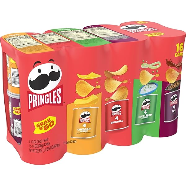 PRINGLES POTATO CRISPS CHIPS, LUNCH SNACKS, OFFICE AND KIDS SNACKS, GRAB N’ GO, 1.38 POUNDS, VARIETY PACK (16 CANS)