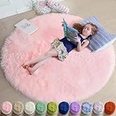 Amdrebio Pink Circle Round Fluffy Area Rug 4Ft for Girls Bedroom Kids Room | Fuzzy Shag Plush Furry Carpet, Nursery Classroom Dorm Office Playroom Decor, Cute Princess Aesthetic, Baby Toddler Corner