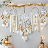 LOMOHOO Dream Catcher Set of 5 Boho Macrame Wall Hangings - Moon & Sun view 1