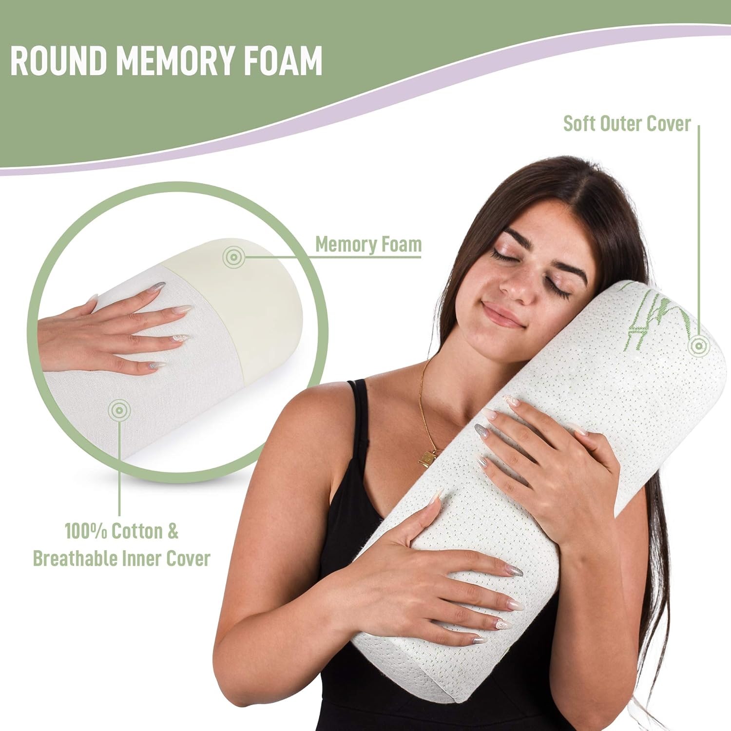Healthex Cervical Neck Roll Pillow Cylinder Round Cushion Bolster Support for Sleeping Memory Foam and Bamboo Cover - Breathable, Hypoallergenic and Comfortable -Supports Effectively, Alleviates Pain: Home & Kitchen