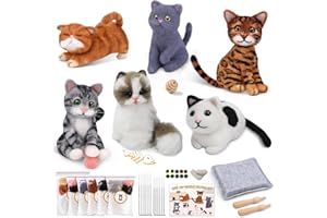 Mayboos 6 Pcs Needle Felting Kit, Animal Needle Felting Beginner Kits Wool Felt Needle Felting Tools with Instruction for DIY Craft Animal Home Decoration (Cute Cat)