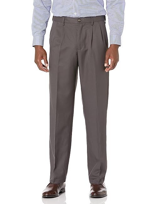 Amazon Essentials Men's Classic-Fit Expandable-Waist Pleated Dress Pant, Dark Grey, 35W x 29L