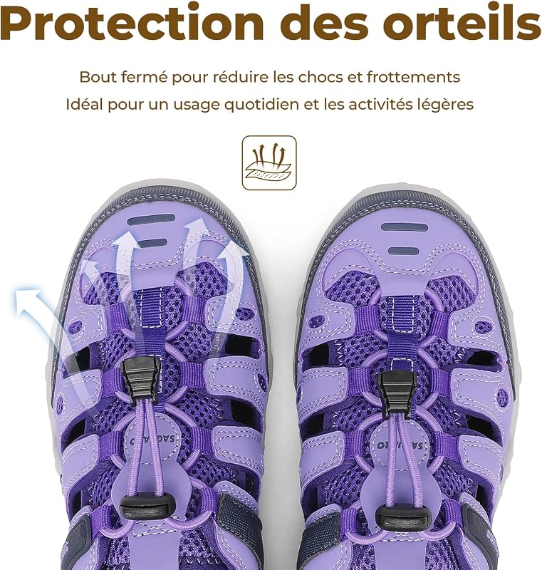 Sandales Trekking Femme Légères Respirantes, Violet 37