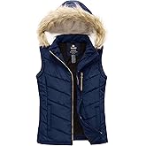 wantdo Women's Thicken Winter Vest Warm Puffer Vest with Removable Fur Hood