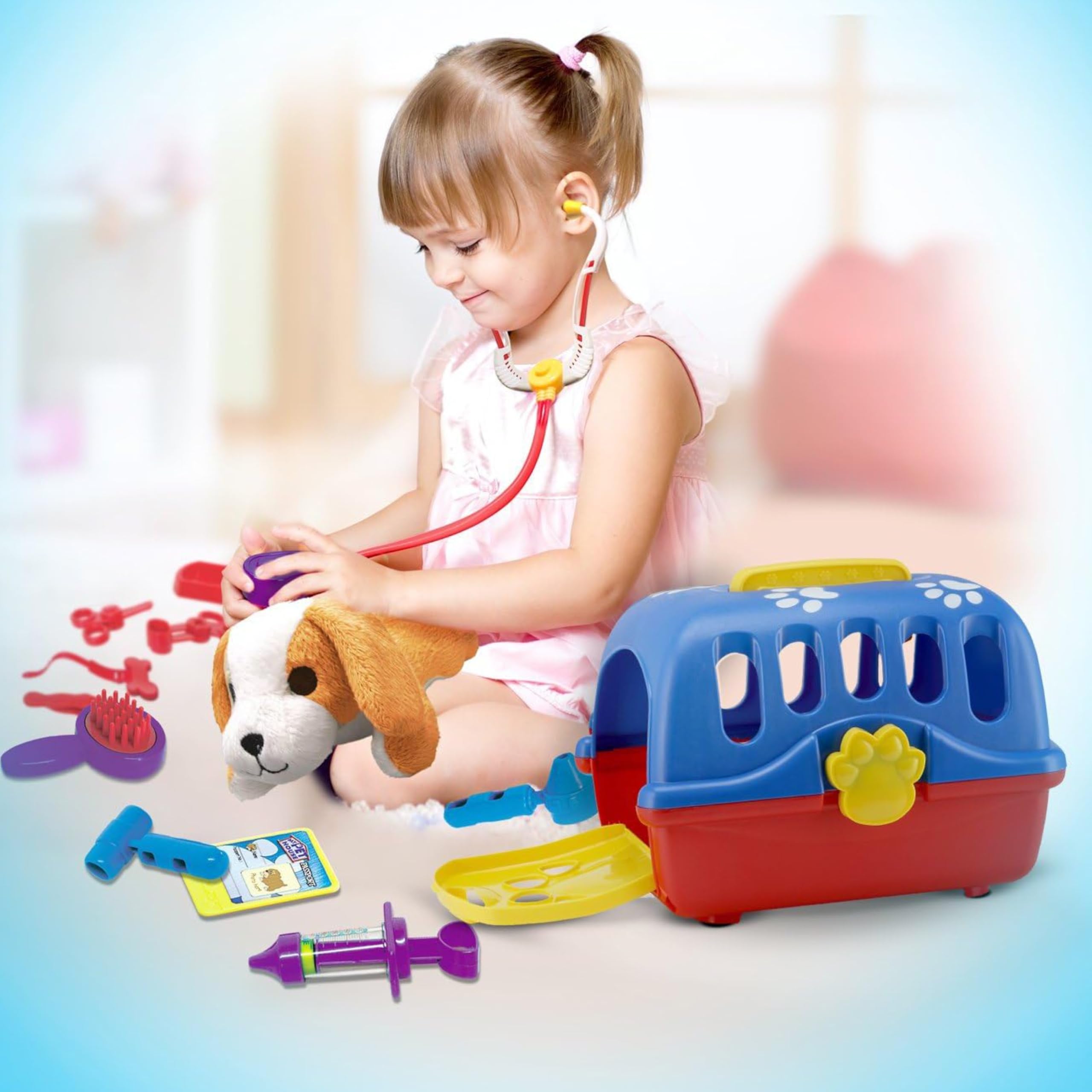 Kidzlane Deluxe Veterinarian Kit for Kids and Toddlers | Pretend Play Vet Set for Kids | Pet Vet Playset | Toy Pet Carrier for Little Girls and Boys | Kids Doctors Kit | Play Doctor Set for Kids