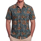TIXMIE Mens Floral Hawaiian Shirts Short Sleeve Button Down Casual Retro 70s Shirt Summer Vacation Tropical Beach Shirts