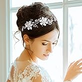 Oriamour Bridal Headpieces Flower Design With Pearls Wedding Headbands Hair Vines For Brides Women Girls Wedding Party (Silver)