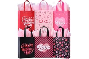 STYPOP 12 Pcs Valentine Gift Bags with Tissue Paper,Reusable Valentine Bags for Classroom,Small Valentines Day Gift Bags with Handles for Gift Giving Novelty Gift Exchange Gift Wrapping Valentines Party