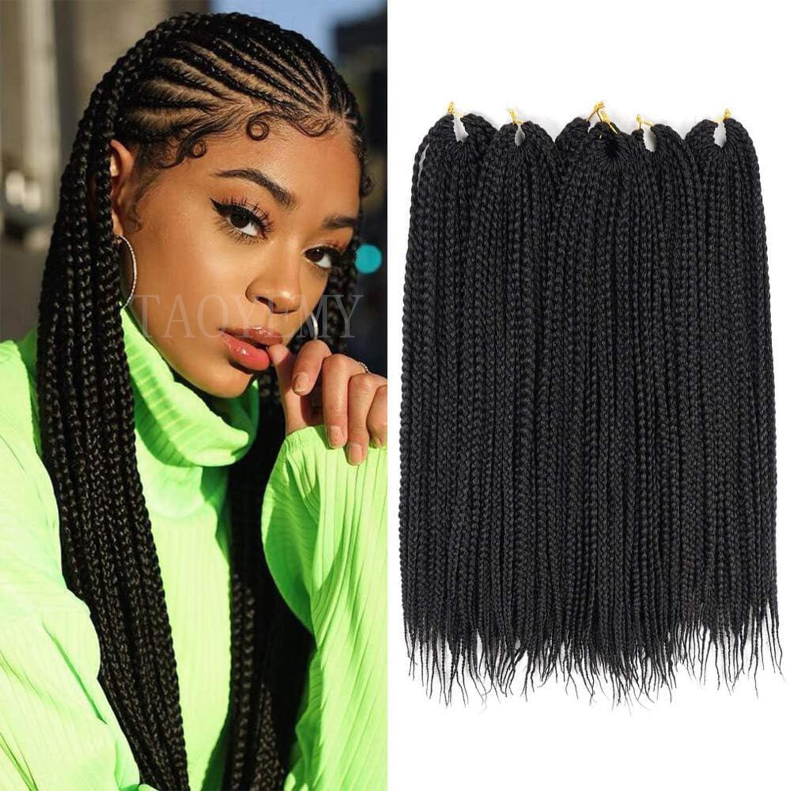 TAOYEMY Box Braids Crochet Hair Extensions 24 Inch 6 Packs, 22 Strands/Pack, Synthetic Braiding Hair for Women & Girls (1B, 24 inch) โ image 1