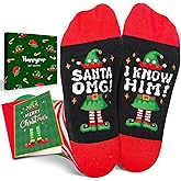 Happypop Christmas Socks - Santa Elf Snowman Gingerbread Xmas Gift with Greeting Card