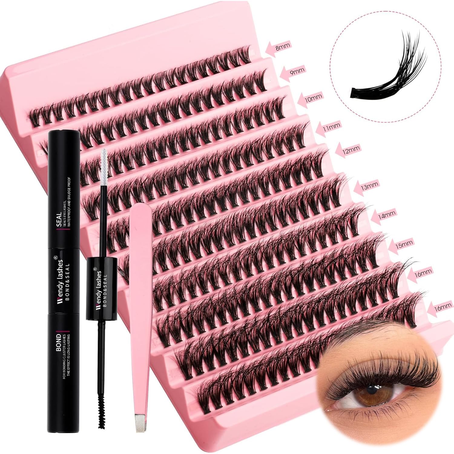 DIY Lash Extension Kit 200PCS 3D Effect Clusters Lashes Kit 0.07 40D 8-16mm Individual Lashes Fluffy Lash Clusters with Lash Bond and Seal Lash Applicator DIY Lash Extensions at Home(3D-40D)