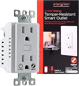 Enbrighten Zigbee Smart Light Outlet Receptacle, Tamper-Resistant, Pairs Directly with Echo 4th Gen/Echo Show 10 (All)/Echo Studio/Echo Plus (All)/Eero Pro 6, 1 Controlled + 1 Always On, White, 43102