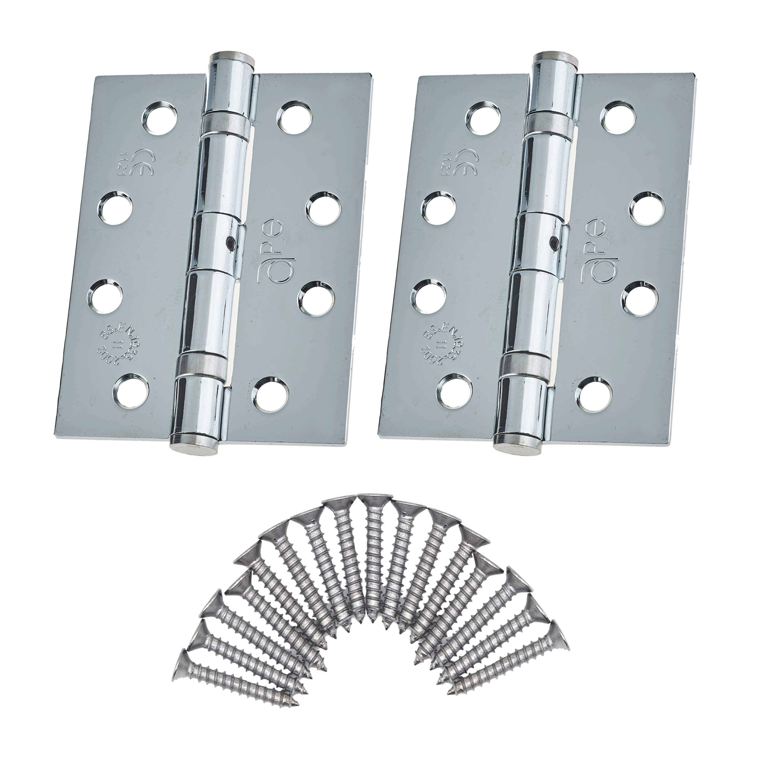 Door Hinges 4" 102mm Ball Bearing 1 Pair Pack [2 Hinges & Screws] Polished Chrome